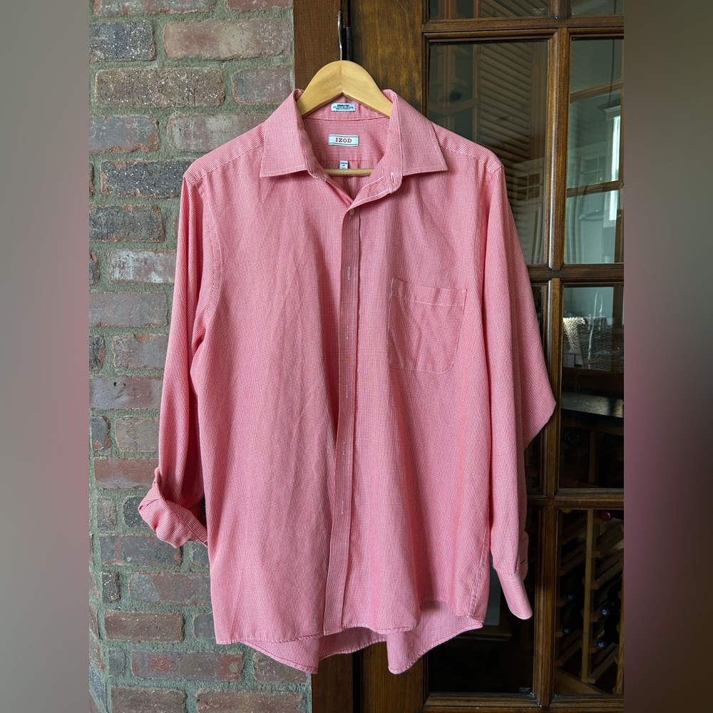 Men's Red and White Button-Up Shirt